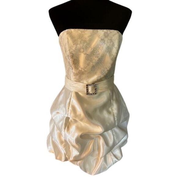Vintage Jessica McClintock for Gunne Sax Strapless Satin Bubble Hem Dress Size 7 - Picture 1 of 8
